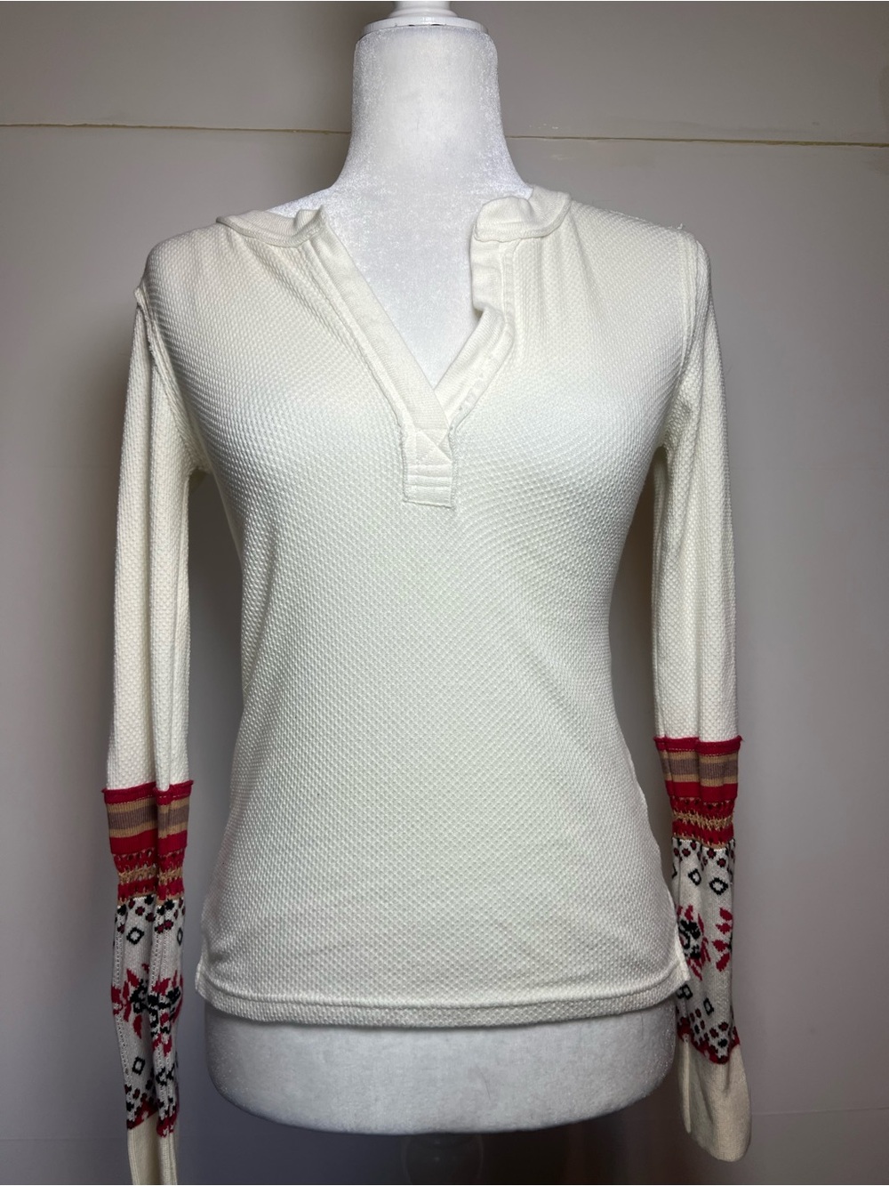 Free People We The Free Cream Thermal Top Bell Sleeve Boho XS